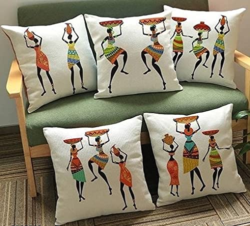 HK Collection Matki Design HD Digital Printed Jute Cushion Cover (Set of 5 Pieces) (16 * 16 Inch)