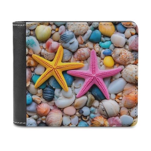 Starfish Seashells Beach Funny Bifold Wallets for Men Slim Front Pocket Purse with Multiple Card Slots