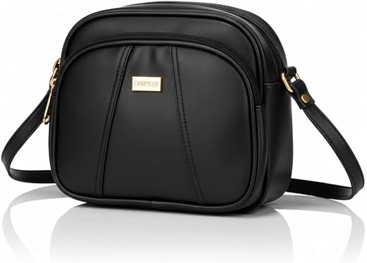 Carrylux Black PU Leather Crossbody Sling Bag, Shoulder Bag for Women, Casual and Office Use