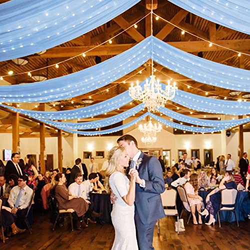Image of FOTSHARER Baby Blue Ceiling Drapes for Wedding Ceiling Drapes 2 Panels 5x20FT Chiffon Wedding Arch Draping Fabric Ceiling Curtains for Backdrop Ceiling Decorations for Party Arch Drapery for Reception
