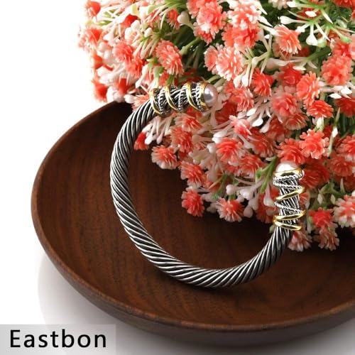 Twisted Cable Bracelet with Composite Shell Pearl 6" Antique Cuff Bracelets for Women2