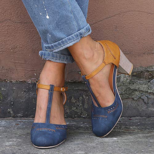 JITUUE Mary Jane Pumps Chunky Heels for Women Round Toe T-Strap Sandals Summer Oxford Shoes with Hollow2