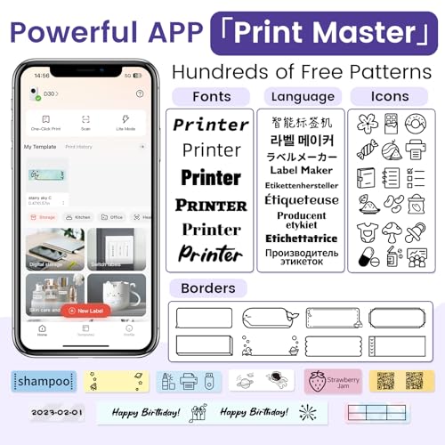 Phomemo D30 Label Makers Machine - Portable Bluetooth Mini Sticker Thermal Label Printer Handheld Rechargeable, Easy to Use for Office Home Organization, Rich Icon Font Multiple Templates