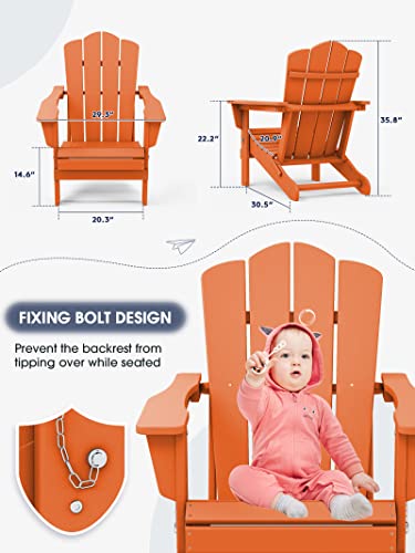 Kingyes Folding Adirondack Chair, Hdpe All-Weather Folding Adirondack Chair, Orange #TOP6