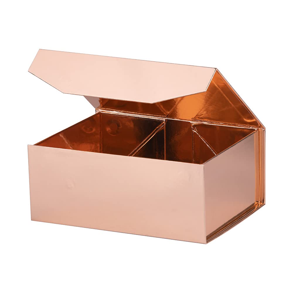 OBMMIRAO Upgrade 3PCS Rose Gold Gift Box 9.5x7x4 Inches, Sturdy Gift Box with Lid for Gift Packaging, Foldable Magnetic Closure Storage Boxes, Bridesmaid proposal box, Rectangle Collapsible Box — image 1