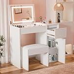 Blisswood Dressing Table with Flip-Up Mirror and Led lights, Vanity Makeup Desk with Hidden Storage, Convertible Writing or Office Table, Make up Bedroom Dresser for Girls Room, White