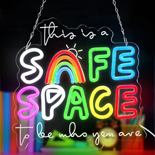 Image of Retisee 13x13 Inches Safe Space Neon Sign This Is a Safe Space to Be Who You Are LED Neon Sign Dimmable Light up for School Counselor Nurse Classroom Therapy Office Wall Decor