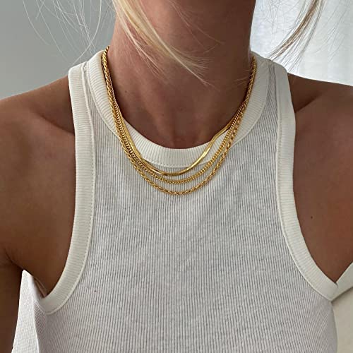 DEARMAY Layered 14K Gold Plated Chain Choker Necklace Set for Women Trendy Gold Jewelry