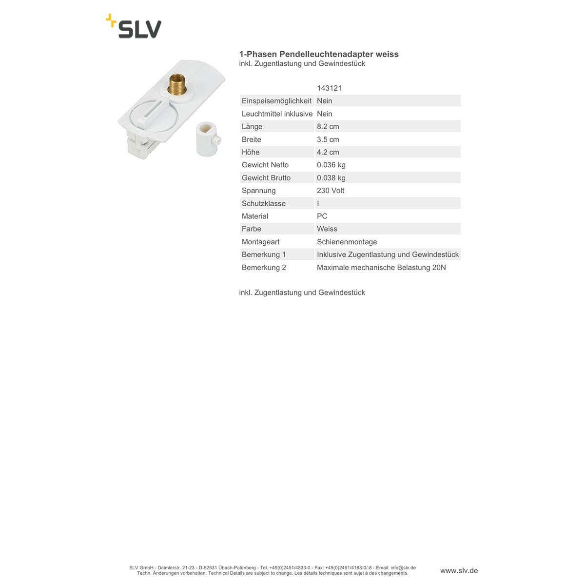 SLV Blanco Sistema Adaptador monofásico para luminaria de suspensión