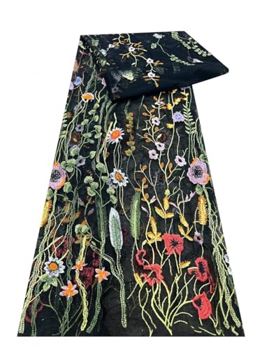 Dentelle en fleurs sauvages colorées tissu brodé plantes aquatiques 150cm
