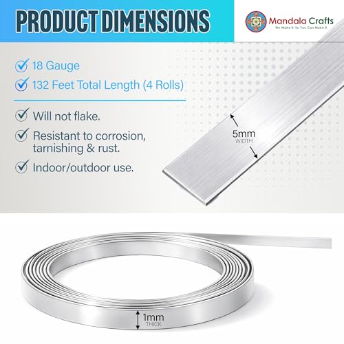 Image of Mandala Crafts 5mm Silver & Copper Tone Flat Aluminum Wire for Sculpting | 132 FT, Anodized, Colored, Tarnish Resistant, Bendable, Flexible, for Jewelry Making, Bezel, Bonsai, Armature, Outdoor