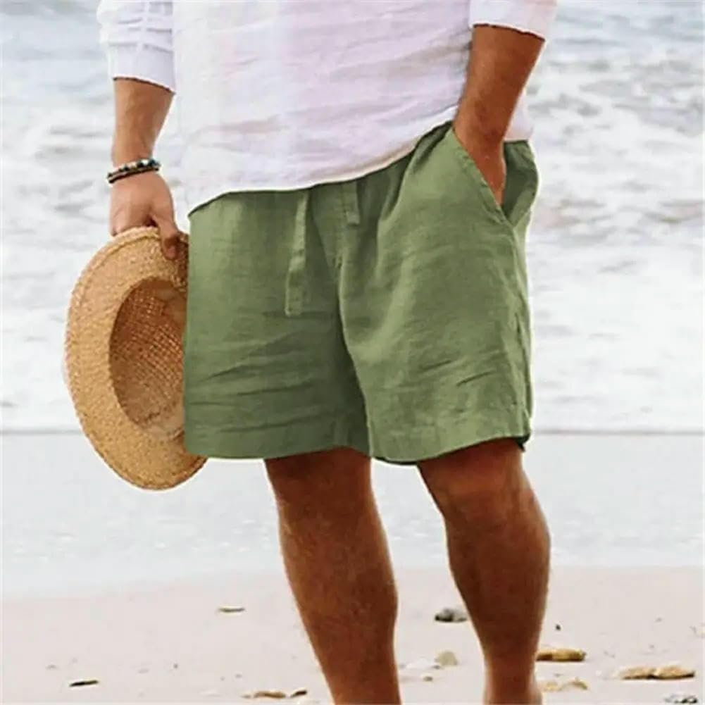 Men's Cotton Linen Shorts Pants Male Summer Breathable Solid Color Linen Short Trousers Fitness Streetwear