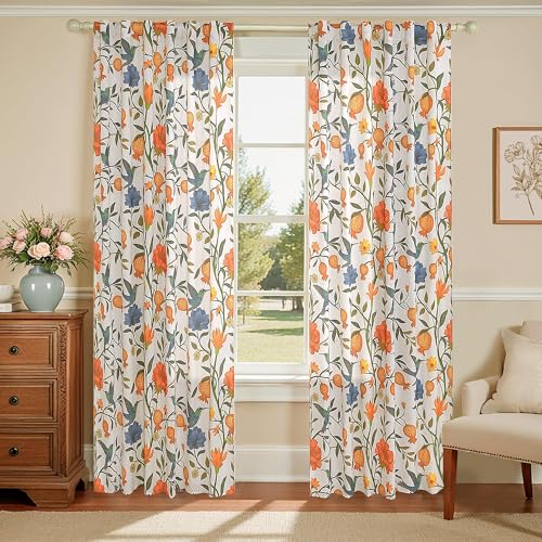 JOOJA Bird Floral Curtains 2 Panels 84 Inches Long Vintage