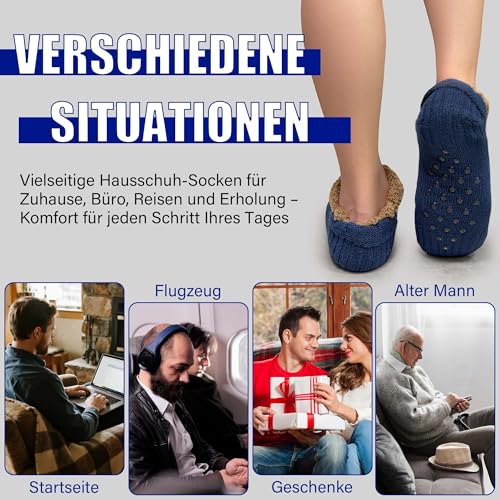 Vebroert Kuschelsocken Haussocken Herren Damen - Dicke Wollsocken mit ABS Anti-Rutschsocken Winter Warme Hüttensocken Stricks Stoppersocken Männer Marineblau 43-46