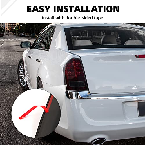 Sqqp Tail Light Lamp Cover Guard Trim Cover Kit 2Pcs Compatible With 2011-2014 Chrysler 300/300C(Smoked Black) #TOP4