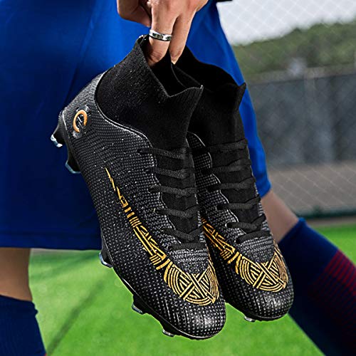 Wry Mens Football Boots Cleats Professional Spikes Soccer Shoes Competition/Training Boy's Sneakers Black, 10 Narrow #TOP4
