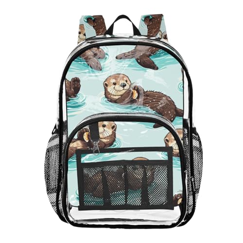 Kigai Sea Otters Clear Backpack Heavy Duty Transparent Backpack, Stadium Approved Clear Backpack for,Work, Concert, Travel