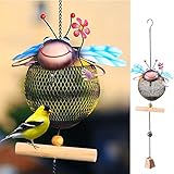 wtreew Solar Bee Bird Feeder Squirrel Proof for Outside - Unique Cute Metal Animal Shaped Wild Bird