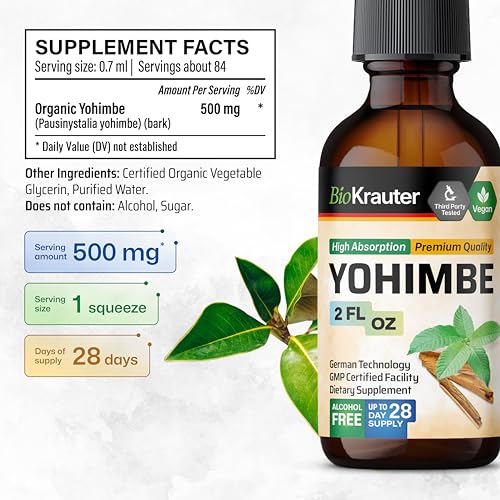 yohimbe tincture - yohimbe bark liquid extract - natural yohimbine - alcohol and sugar free - vegan drops 2 floz