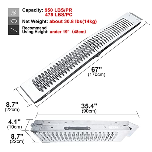 Bejoni 67'' X 8.7'' Folding Heavy Duty Steel Loading Ramps For Truck & Trailer, 950 Lb Capacity, Separated Ramp Kit For Diy Install, Pack Of 2 #TOP2