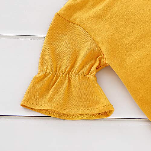 2Pcs Newborn Baby Girls Flare Sleeve Romper Top Bodysuit With Floral Short Bottoms Outfit (Yellow, 0-3Months) #TOP4