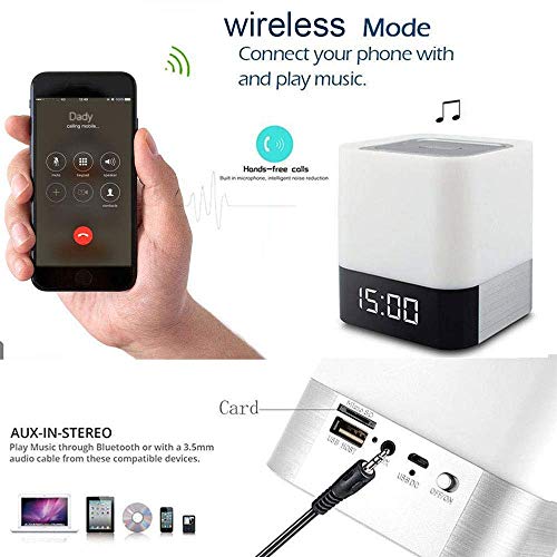 Foreita Bluetooth Speaker Night Light - Touch Control Bedside Lamp Portable Wireless Mp3 Player Alarm Clock - Multicolor Dimmable Changing Led Table Lamp For Bedroom #TOP4
