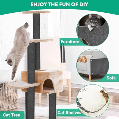 Cat Scratch Couch Furniture Protector, Trimmable Self-Adhesive Cat Scratch Carpet, DIY Climbing Cats Scratch Mat for Covering Cat Scratching Post and Wall & Door Protector from Cat Claws (Dark Grey) — view 6