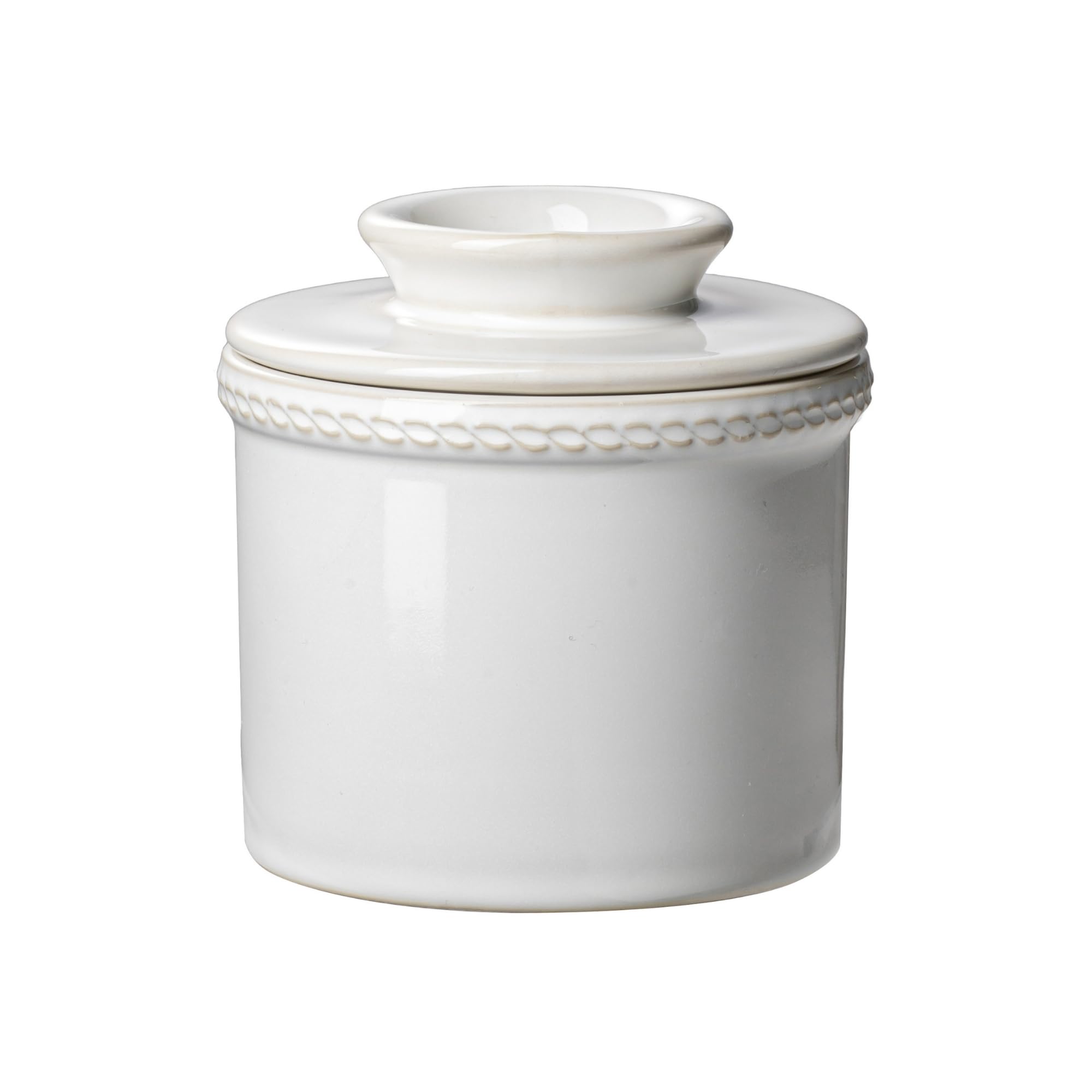 Jersinwei Butter Crock with Lid, Ceramic Butter Crock for Spreadable Soft Butter, Vintage Chain-Rim Design, Home Decor, Housewarming Gift, Shell White