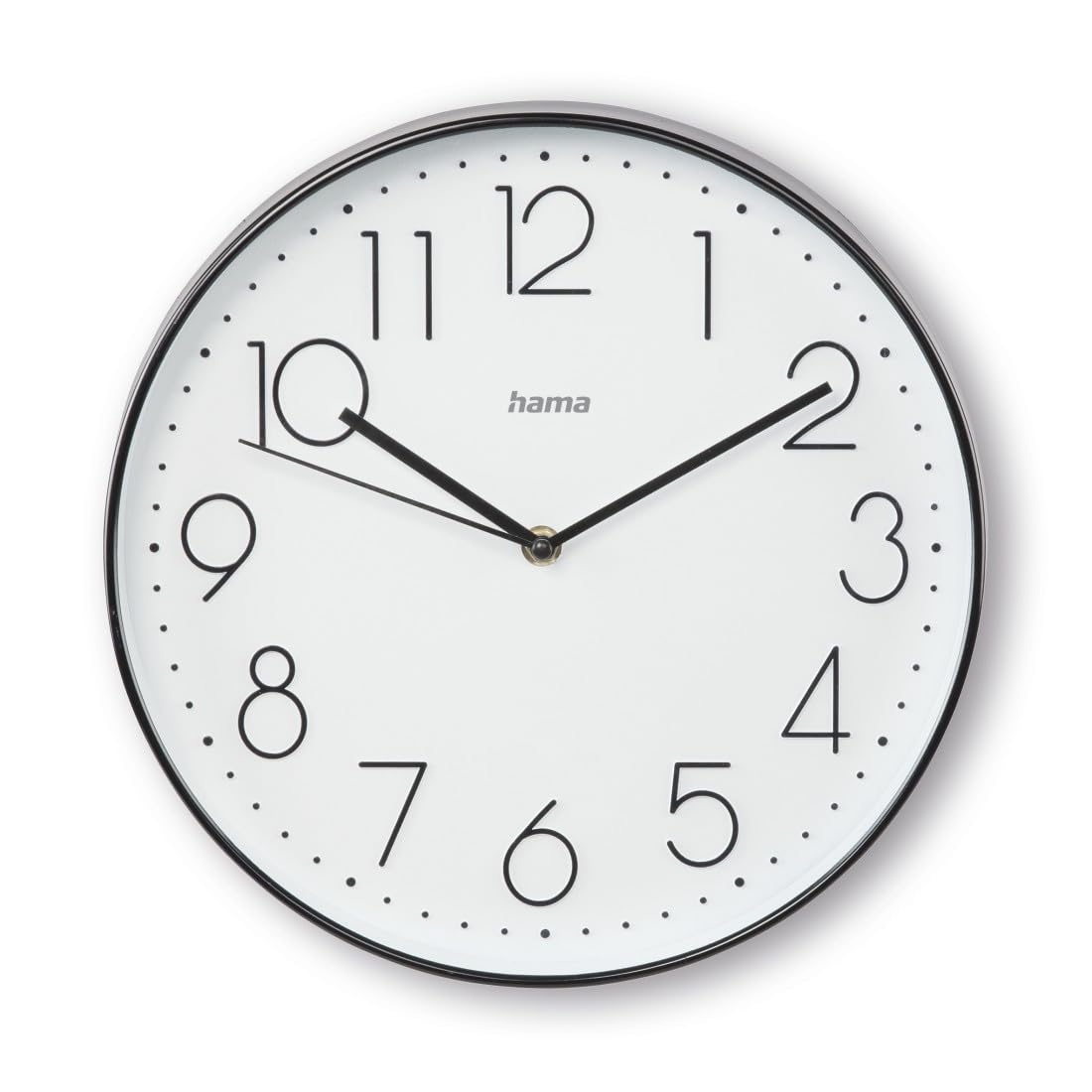 Hama Silent Wall Clock Korsika (30 cm, Quiet Quartz Analog Clock, Large Numbers, Non-Ticking Design, Hour Minute Second Hands, Glass Cover, Battery Included) Black