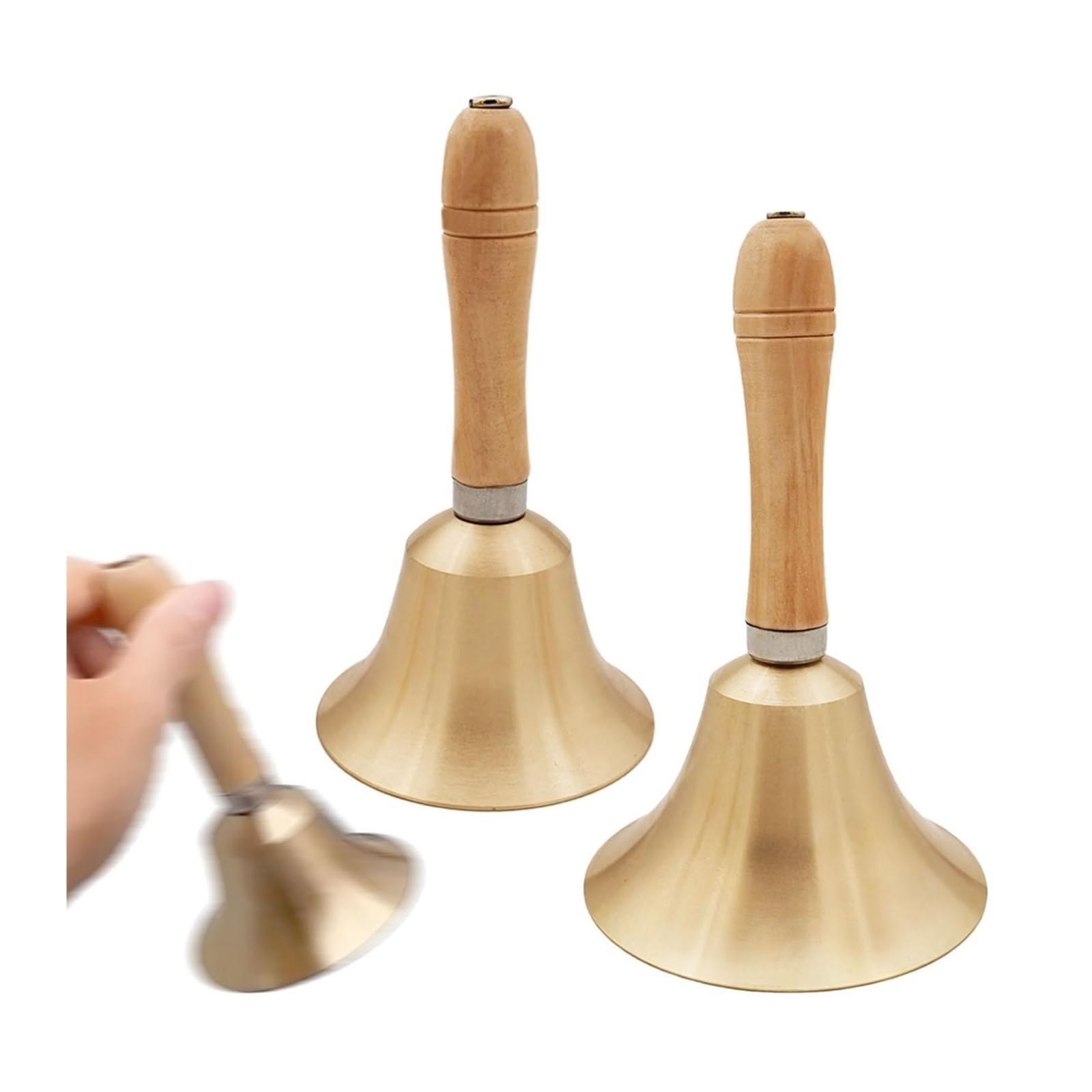 Campana de Mano Metal Campana de mano latón con mango madera | For el servicio de bar del hotel(110mmx246mm)