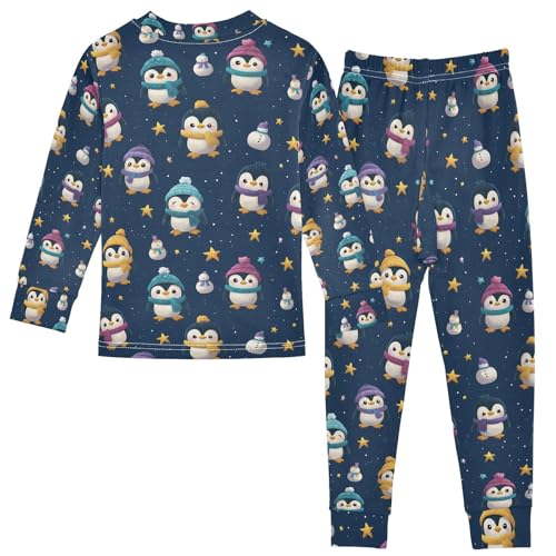 ALAZA Penguin Star Blue Pajamas Long Sleeve Sleepwear 2-Piece Pajama Set2