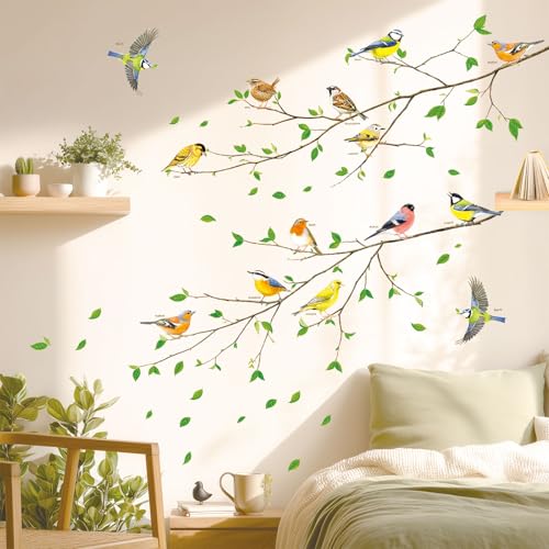 DECOWALL SG-2111 Vogel auf Ast Wandaufkleber Abziehbilder Wandtattoo Schälen und aufkleben Abnehmbar für Kinderzimmer Schlafzimmer Wohnzimmer Kunst Wandbilder Dekorationen