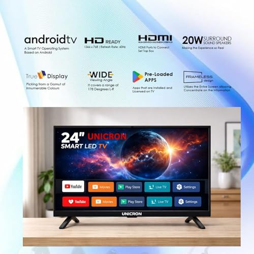 UNICRON 60 cm (24 Inches) HD Ready Smart LED TV | Android Smart TV | 1GB RAM & 8GB ROM | Built-in Wi-Fi | HDMI & USB Ports 2 51LAueHkygL