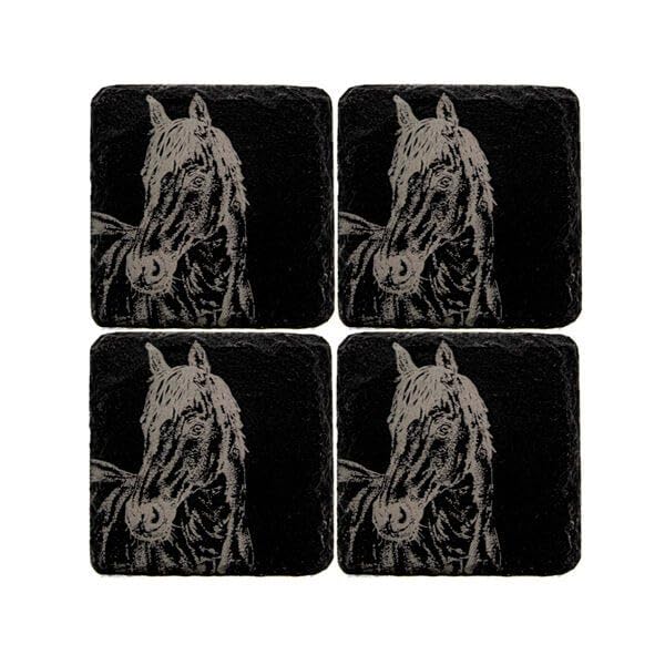 Dessous de verre en ardoise portrait de cheval Just Slate (lot de 4) pour table