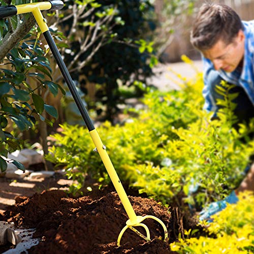 Hortem Twist Tiller Removable, Hand Garden Claw Cultivator with Durable Steel Shaft Tines and Comfortable Handle 30