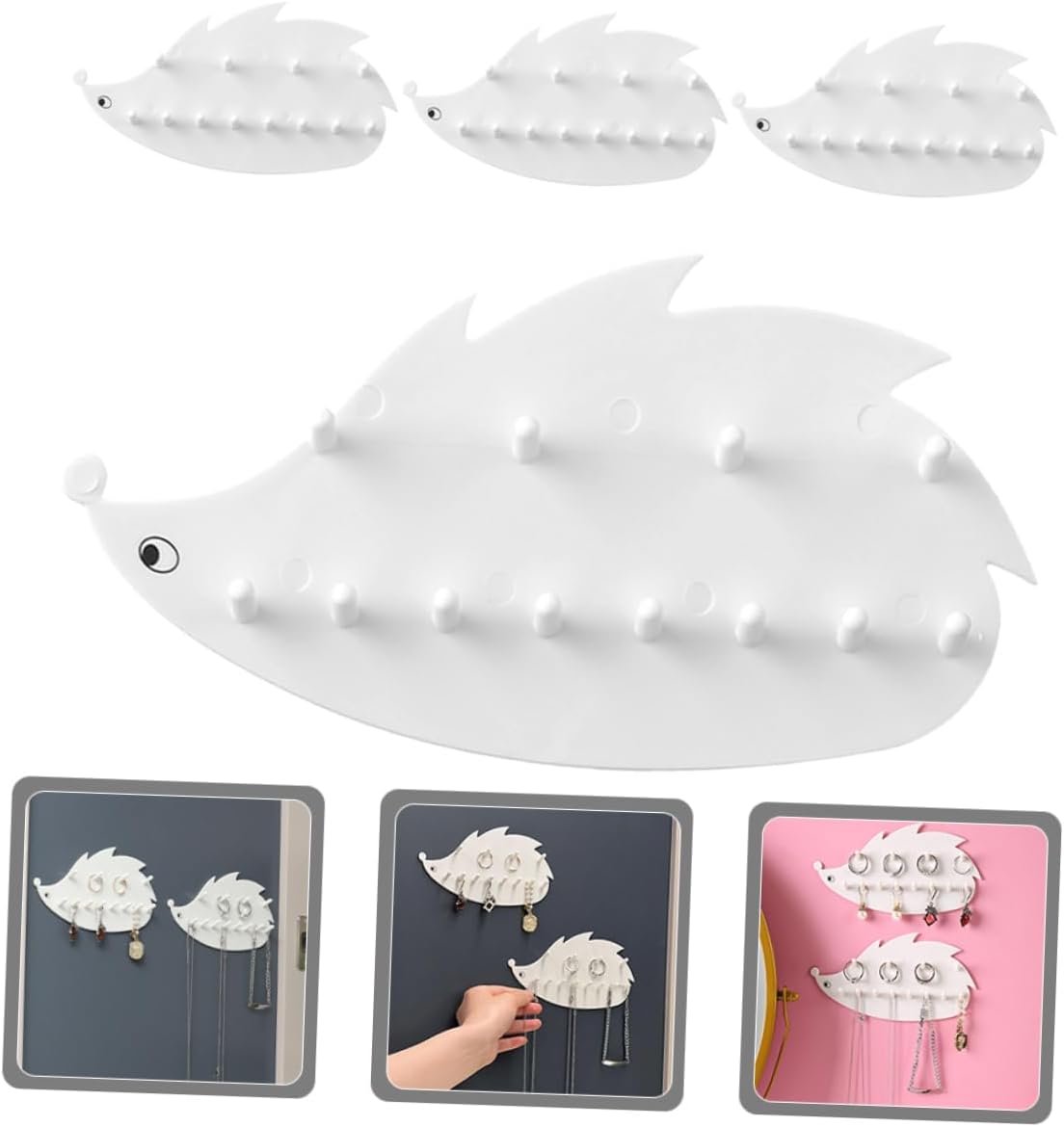 Wall Mounted Jewelry Hanger 4pcs Plastic Hedgehog Hooks for Necklaces