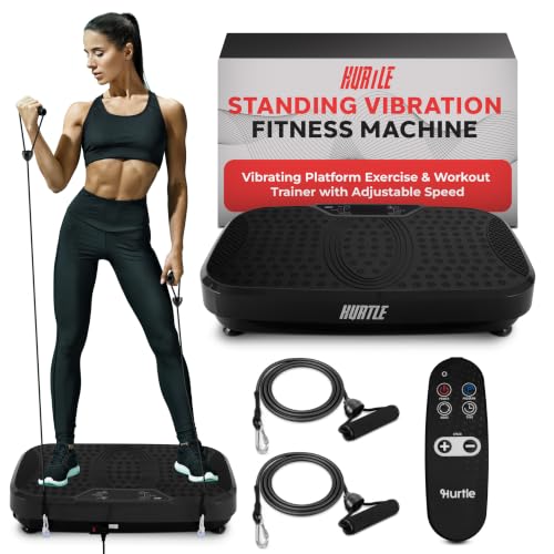 Image of Hurtle Fitness Vibration Platform Machine - Home Gym Whole Body Shaker Exercise Machine Workout Trainer Fast Weight Loss w /Resistance Bands Easy Carry Wheel Remote Adjustable Speed