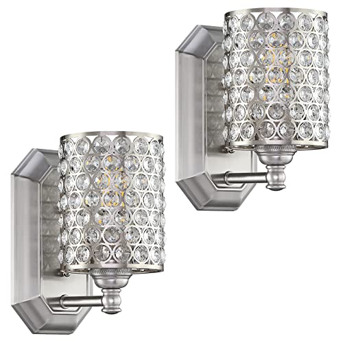 Crystal Wall Sconce Brushed Nickel Dry&Wet Dual Use 2 Pack 1 Light