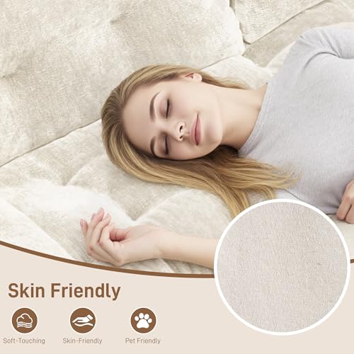 Image of Oversized Modular Sectional Sofa, Large Modern Cloud Sectional Couch with Seat Cushion, Boneless 3 Seater Couch for Living Room, Apartments, No Assembly Required, Beige
