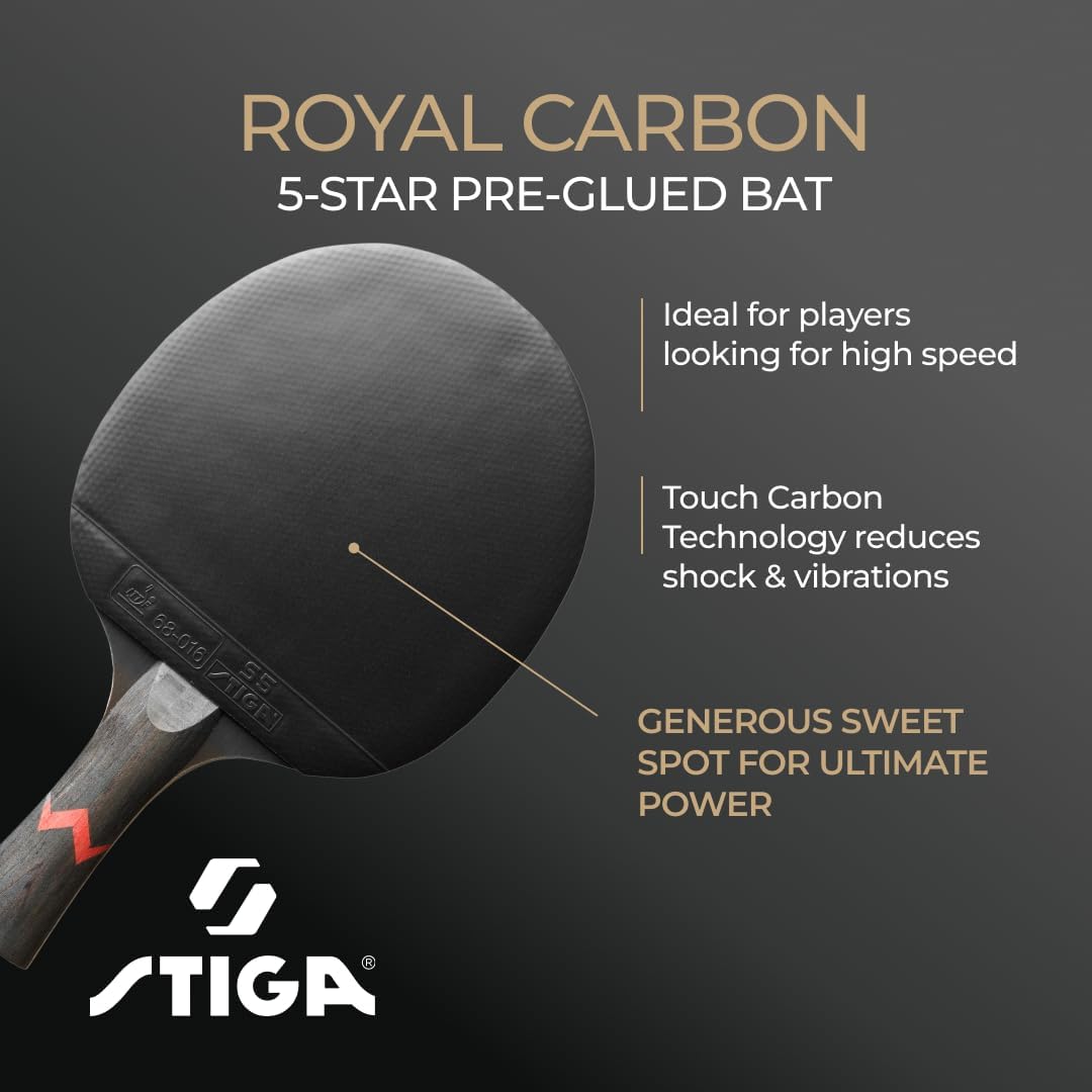 Stiga Royal 5-Star Table Tennis Pro Carbon Ping Pong Bat, Black/Red