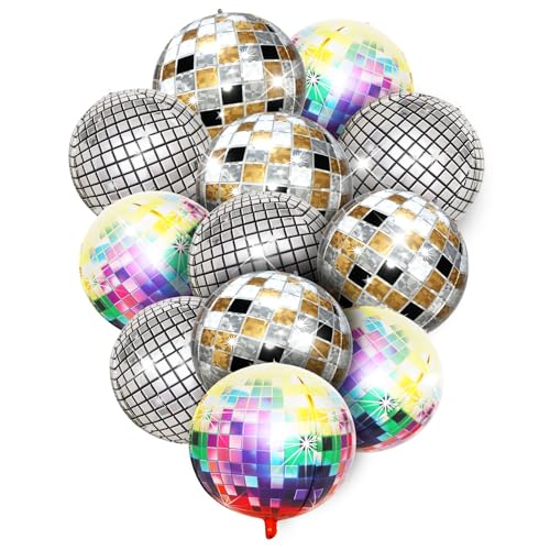 Balão bola discoteca, balões de aniversário, balões 4D de 22 polegadas, decoração para festas de 80 e 90, balões para festas temáticas de discoteca, aniversários, festa Mitzvah, decoração de festa (12 unidades)