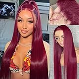 99j Burgundy Lace Front Wigs Human Hair Red Lace Front Wigs Human Hair Glueless Straight 13X4 99j Lace Frontal Wigs 180% Density Brazilian Virgin Human Hair for Women Pre Plucked With Baby Hair 30Inch
