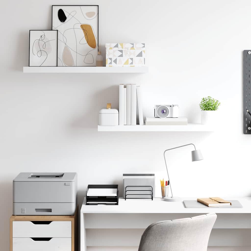 Juego de 2 estanterías flotantes blancas, 80 x 23,5 x 3,8 cm, tablero de fibra de densidad media y metal, moderno estante de pared para salón, dormitorio y oficina, capacidad de carga de 10