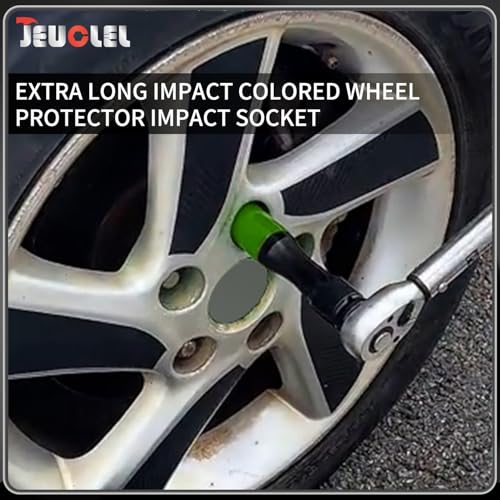 Image of 19mm 1 /2 inch Extra-Long Wheel Protector Impact Socket, Lug Nut Removal | 6 Point, Non-Marring, Thin Wall, Deep Socket, Wheel Protector, Protective Socket, Color-Coded, Cr-Mo Steel, Hand Repair Tool