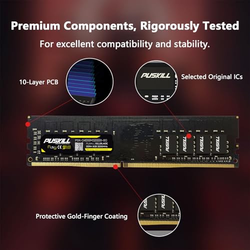 PUSKILL DDR4 RAM 16GB Kit (2x8GB) 3200MHz PC4-25600 CL16 Desktop Memory - 1.35V UDIMM Low Latency, Intel XMP 2.0 Ready for Gaming PC, Compatible with Intel & AMD - Image 6