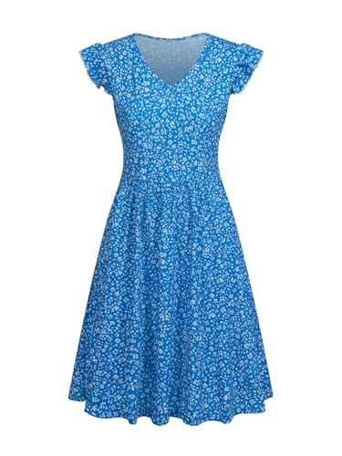 Image of HELYO Women's Summer Dresses Cute V Neck Ruffle Sleeve Cocktail Short Work Casual Dress with Pockets 648