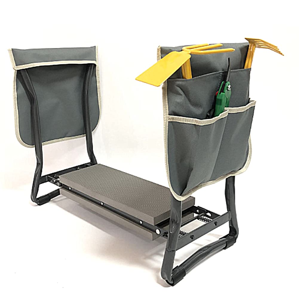 Mehrzweck-Gartenkniebank, tragbarer Klappsitz, 2-in-1-Gartenbank mit Griffen, 2 extra große Werkzeugtaschen, Kniekissen, 60 x 28 x 49 cm