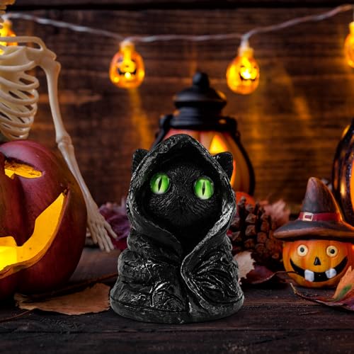 Figura de gato negro con capa para Halloween miniatura 7