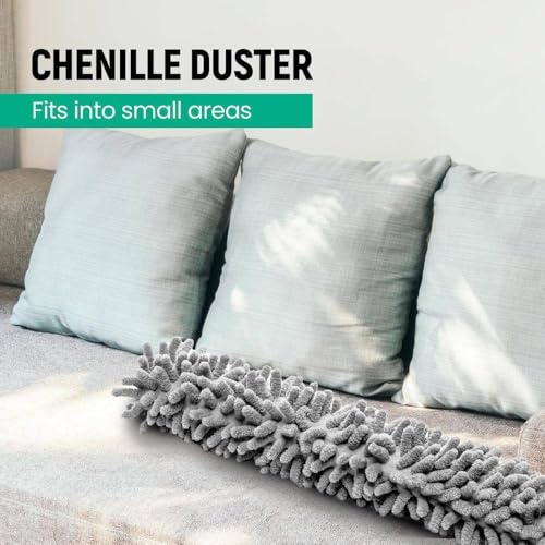 Image of Microfiber Feather Chenille Duster for Dust Cleaning with extendable Pole 100 Inch with Anti Scratch Bendable Washable Duster with High Cobweb Stick for High Ceiling Fans, Furniture - Grey