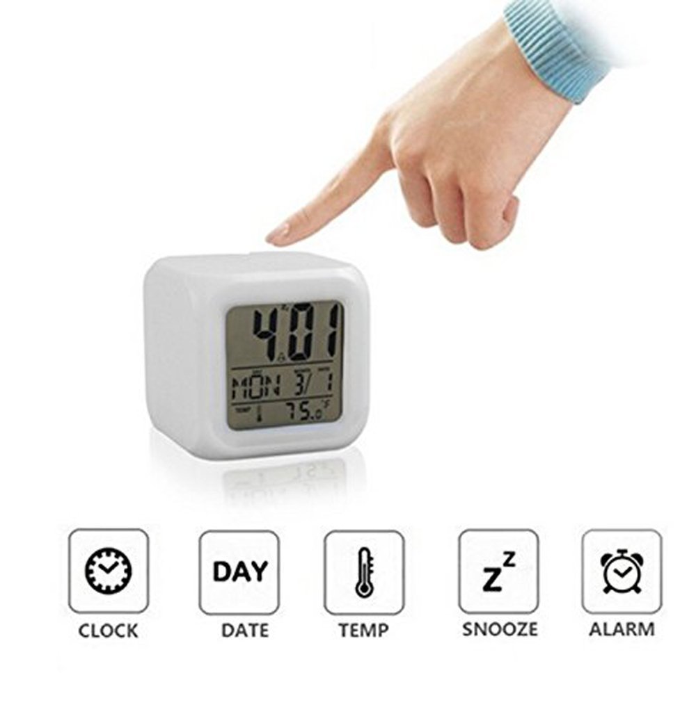 Inditradition Plastic Abstract Alarm Clock with 7 Colour Changing Digital Display and Temperature (White, 7.5 x 7.5 x 7.5 cm) 2
